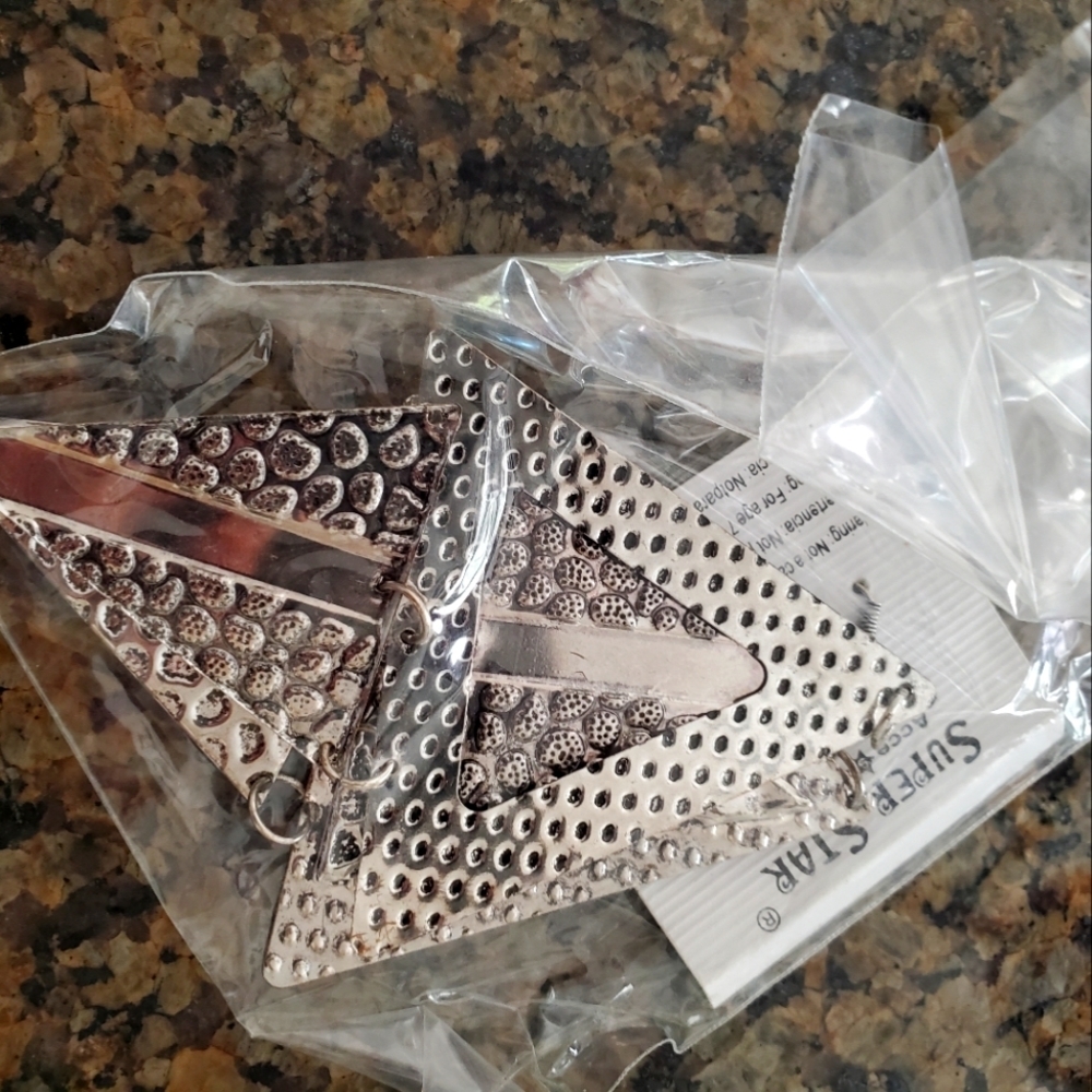 Large Triangle Silver Earrings